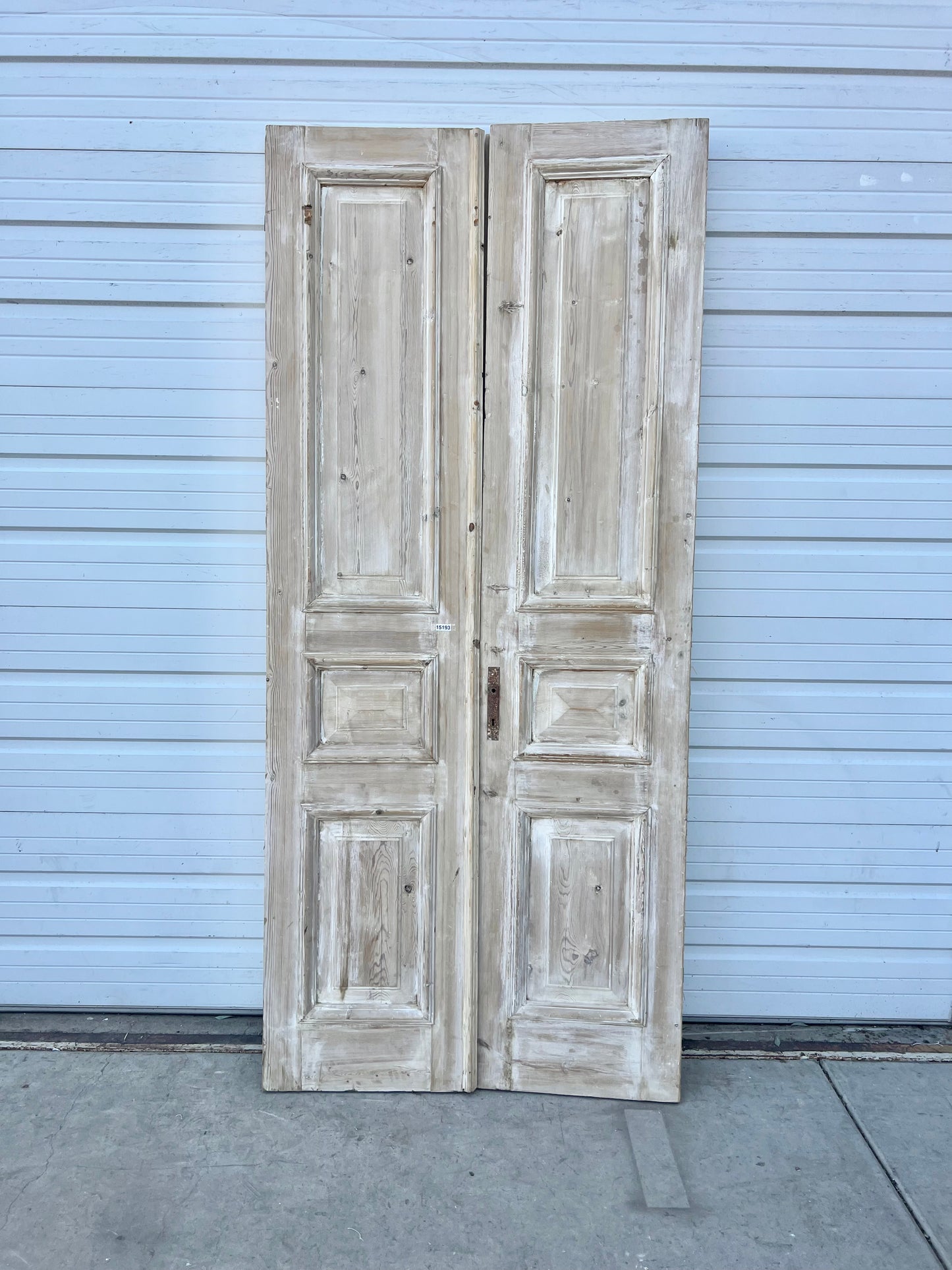 Pair of Washed Antique Wood 3-Panel Doors