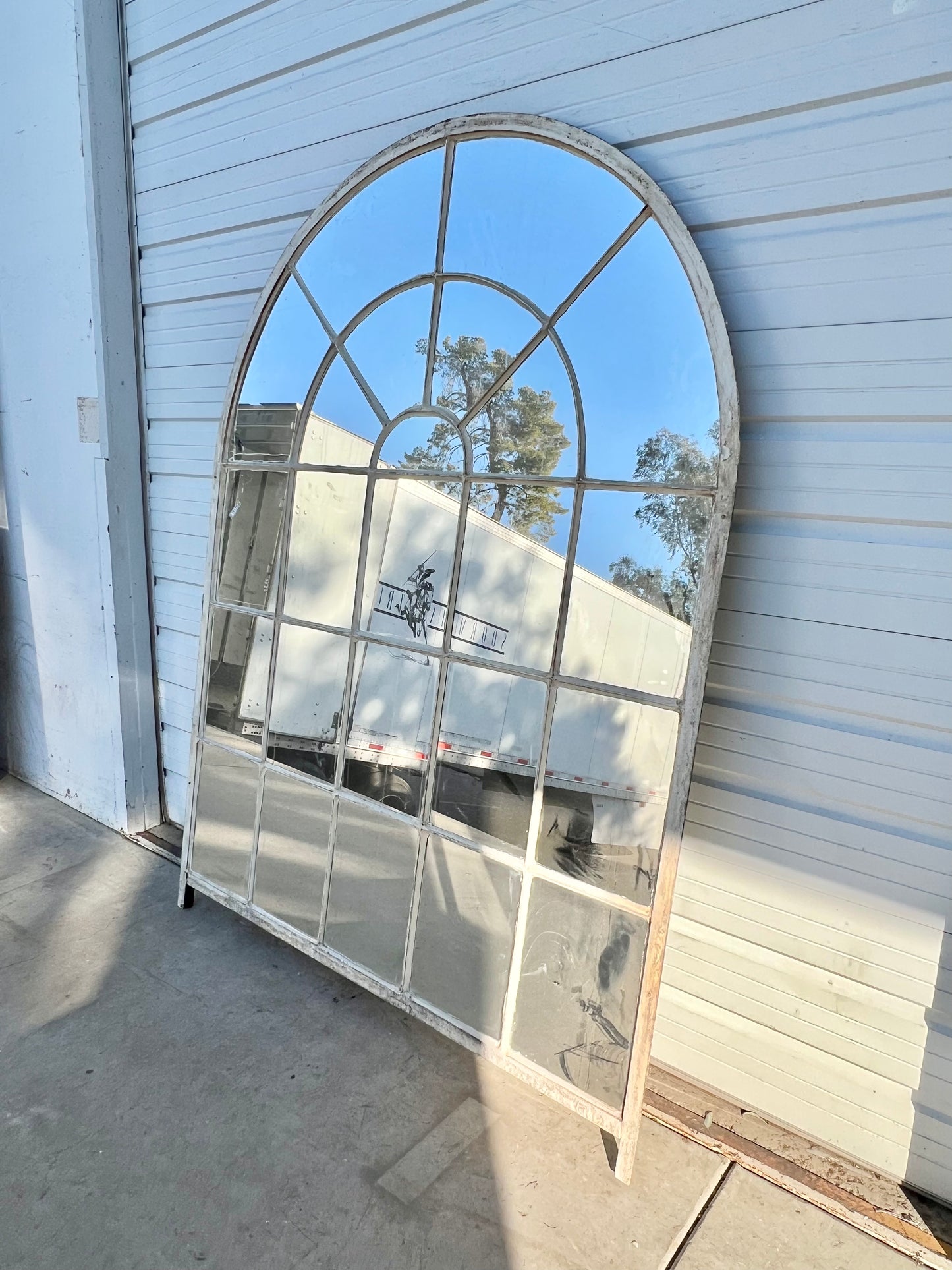 Arched Iron Mirror w/24 Glass Panes