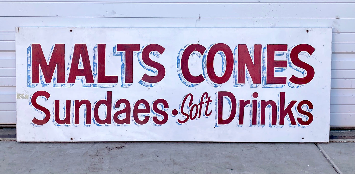 Malts Cones Sundaes, Soft Drinks Sign