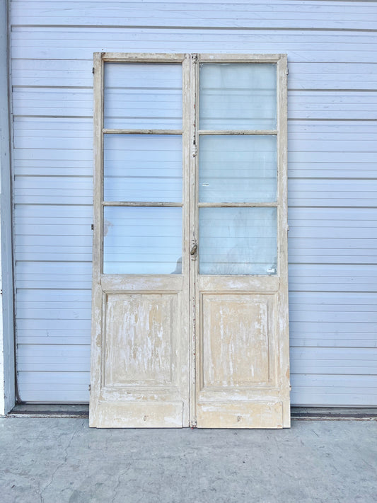Pair of Painted Antique 6 Lite French Doors