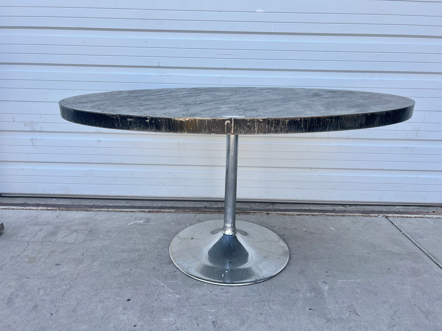 Oval Steel Top Table with Vintage Chrome Base