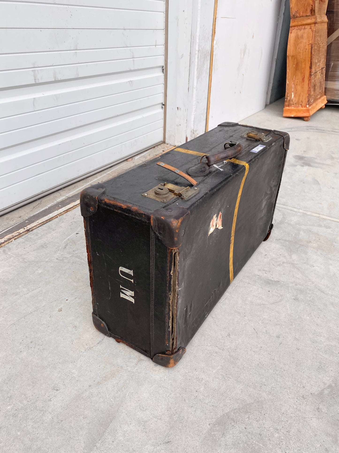 Vintage Black Suitcase with Yellow Stripe