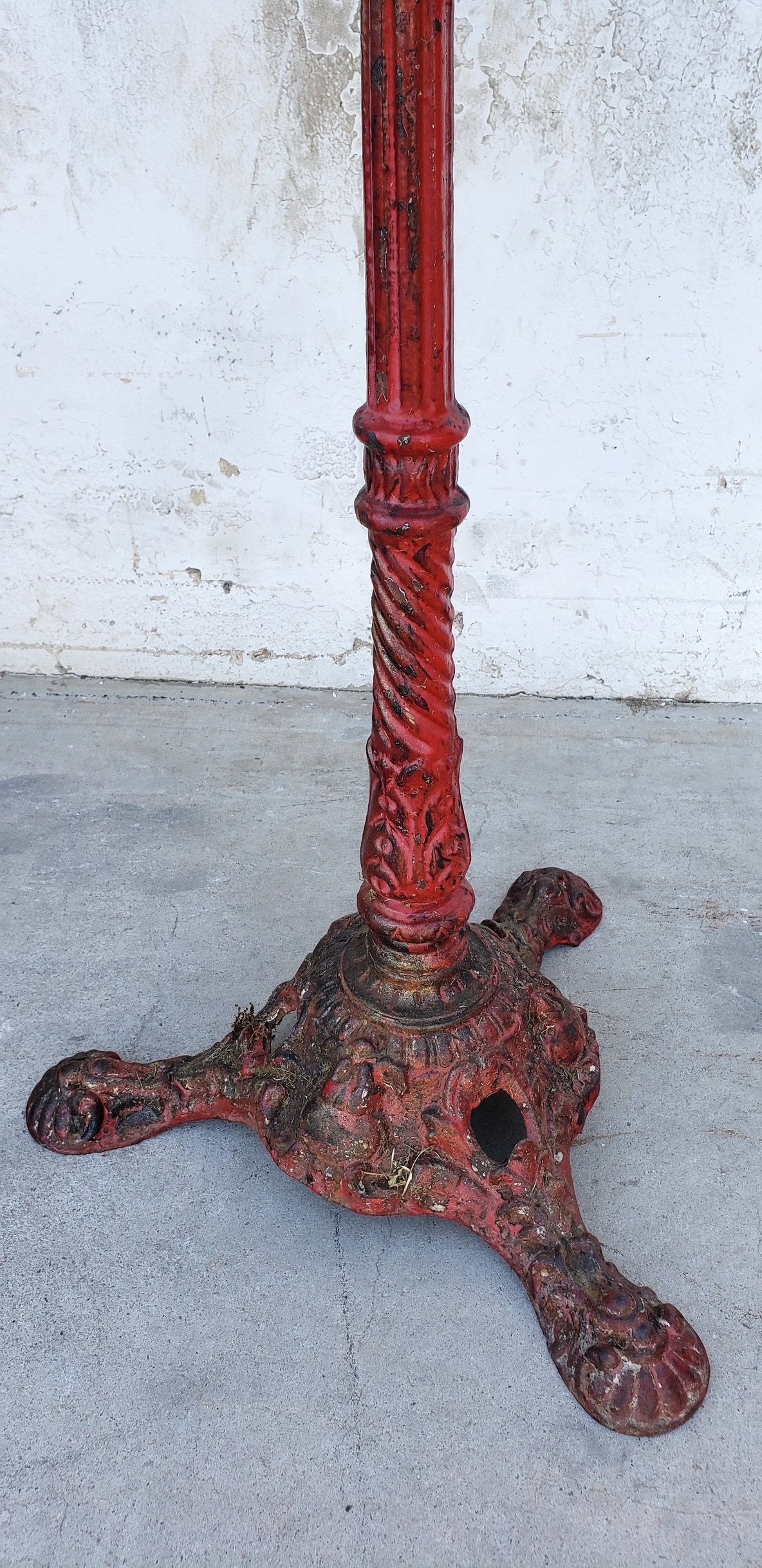 Red Cast Iron Marble Top Bistro Table