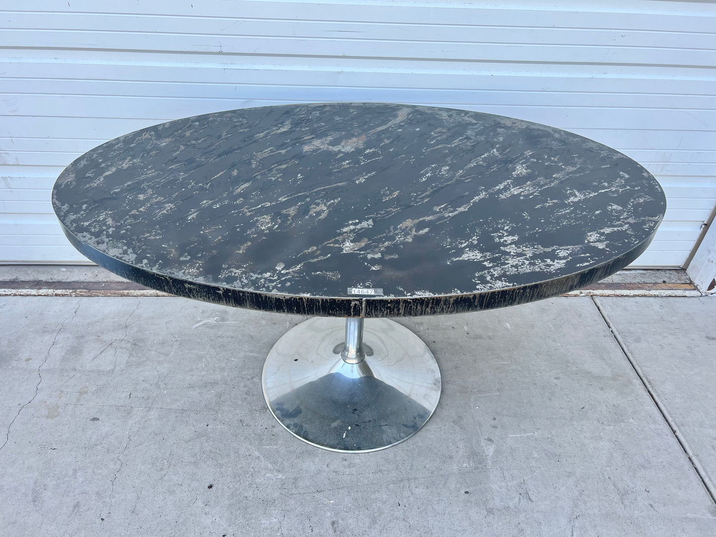Oval Steel Top Table with Vintage Chrome Base
