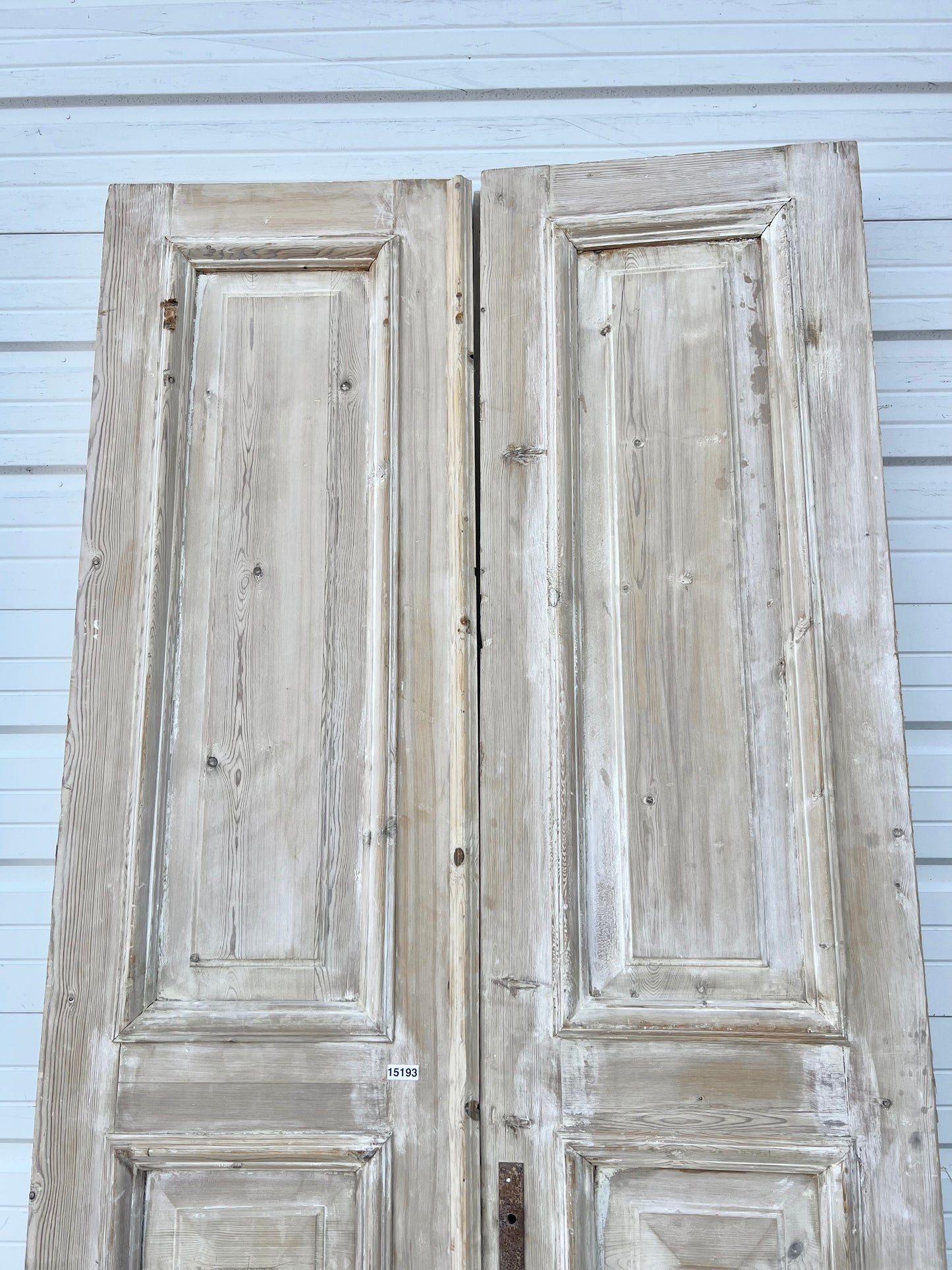 Pair of Washed Antique Wood 3-Panel Doors