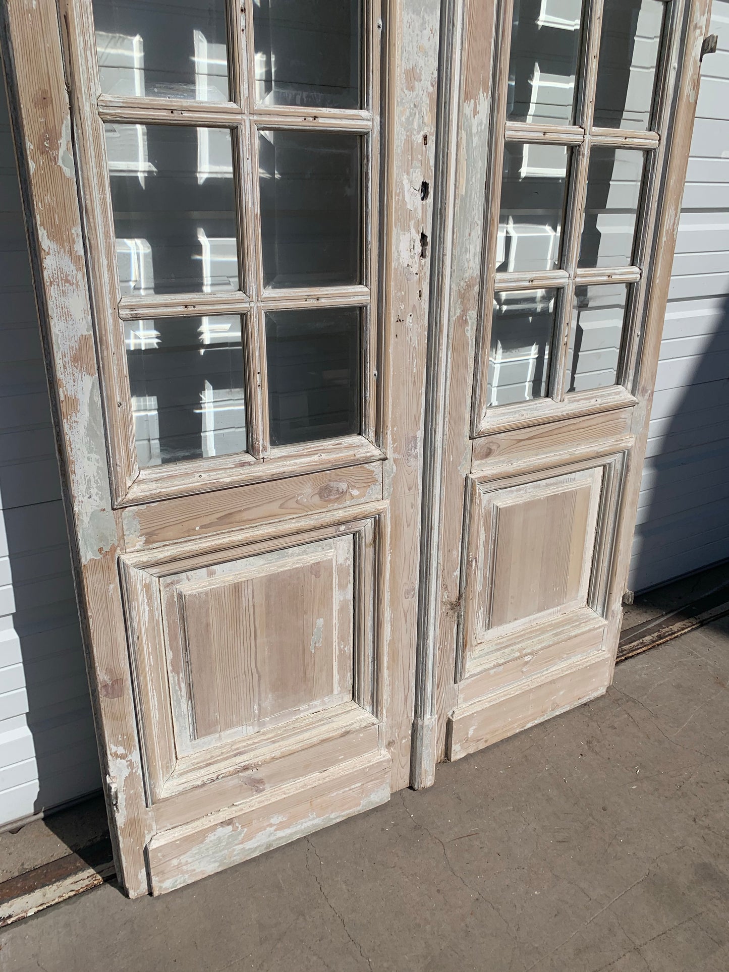 Pair of Antique 42 Lite Washed Wood French Doors