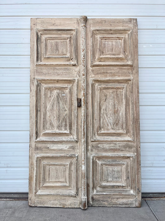 Pair of Antique Diamond Panel Carved Doors w/3 Panels