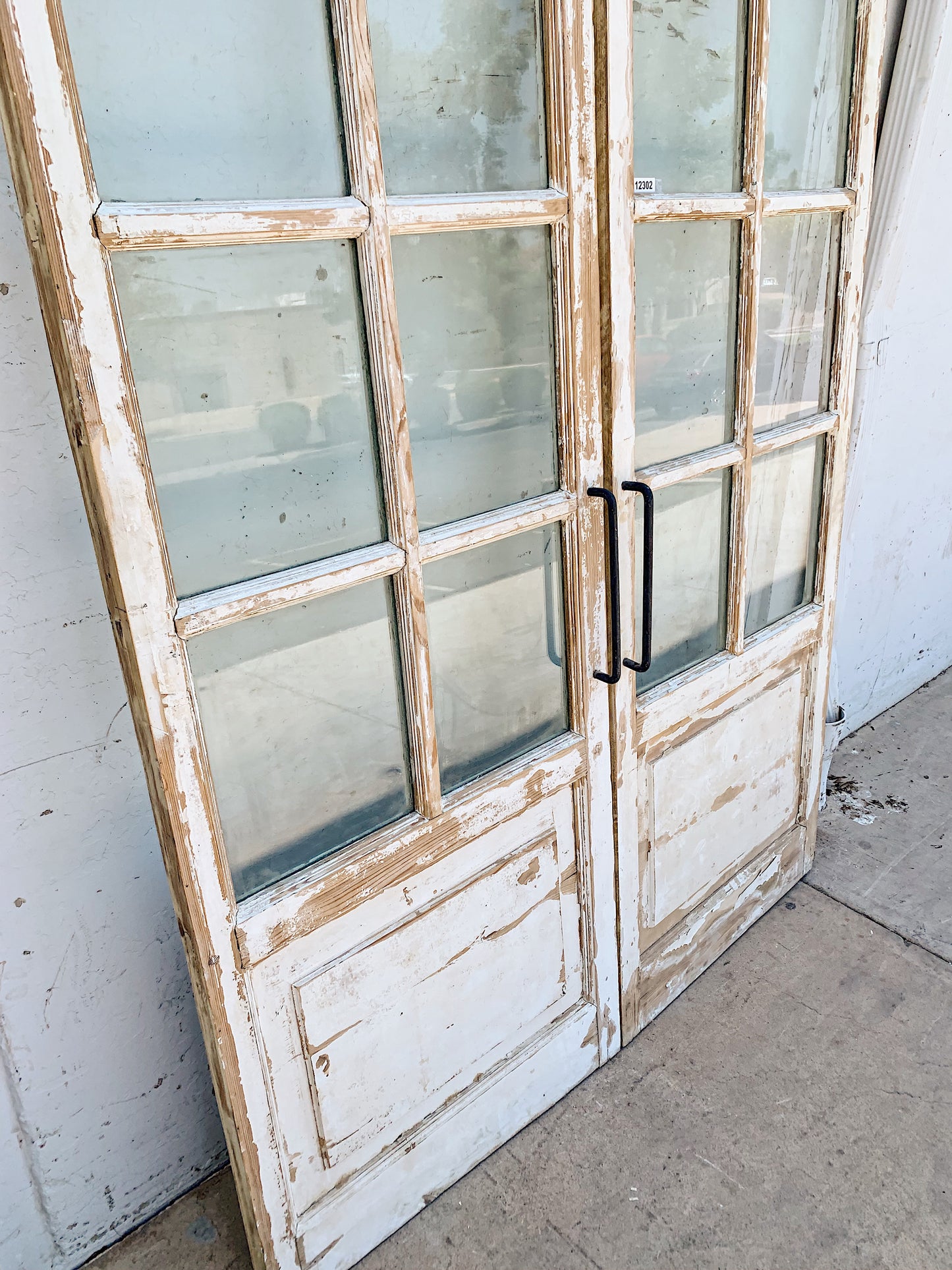 Pair of 8 Lite White Wood French Antique Doors