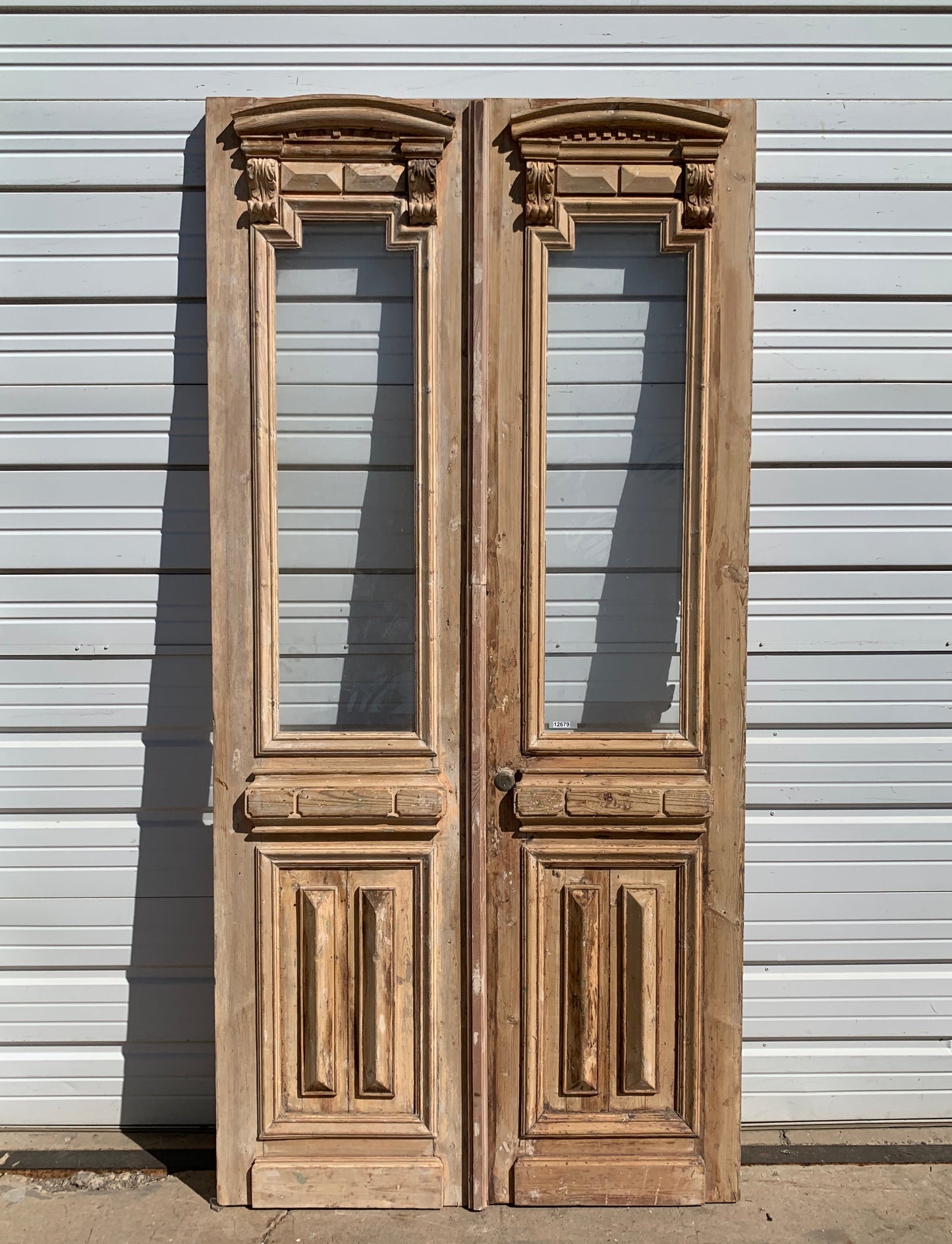 Antique Pair of Ornate Natural Wood French Carved Doors