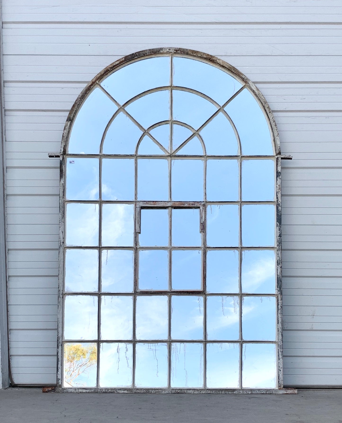 Antique 42 Pane Painted Iron Arched Mirror