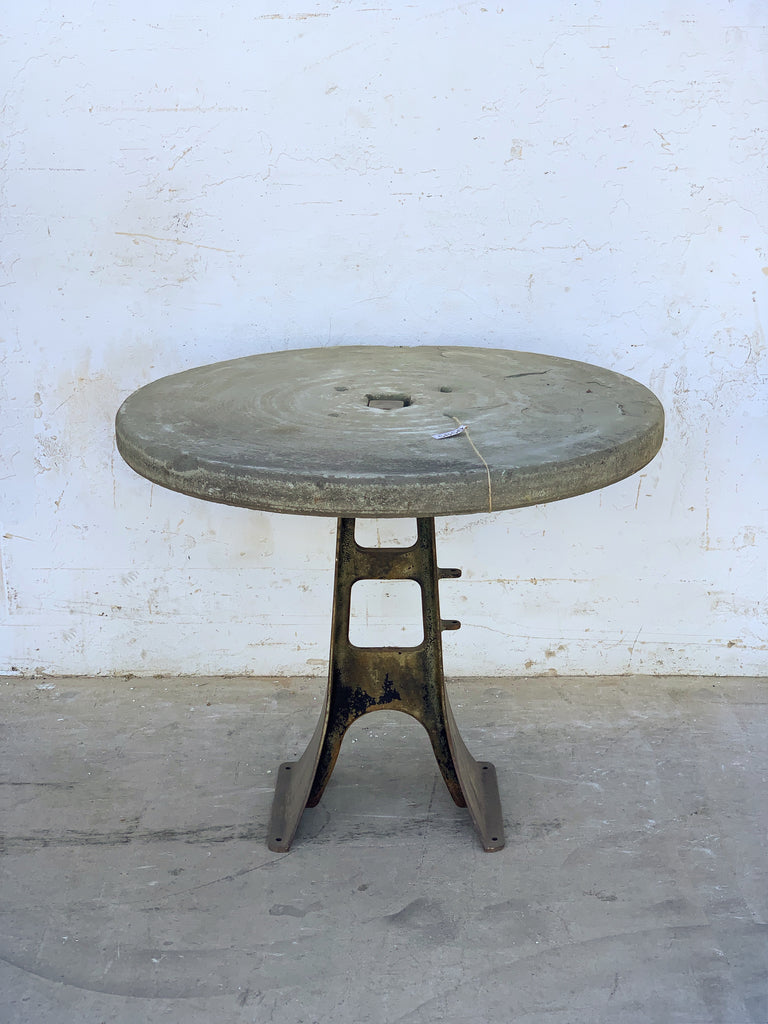 Grindstone Top Table on Industrial Iron Base