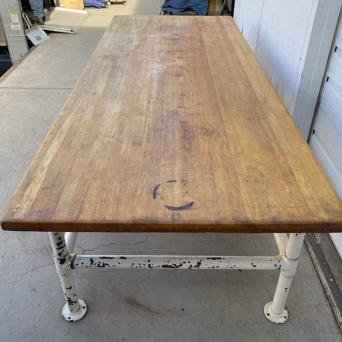 Large Steel Base Butcher Block Work Table