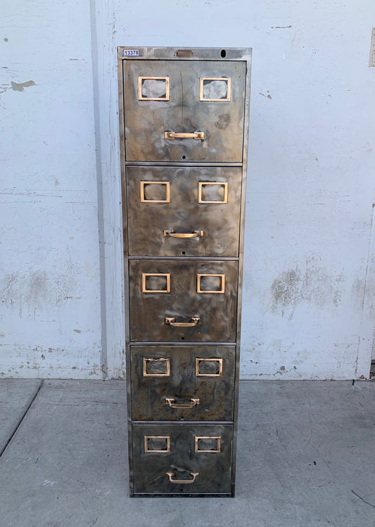 Stripped File Cabinet with Brass Handles