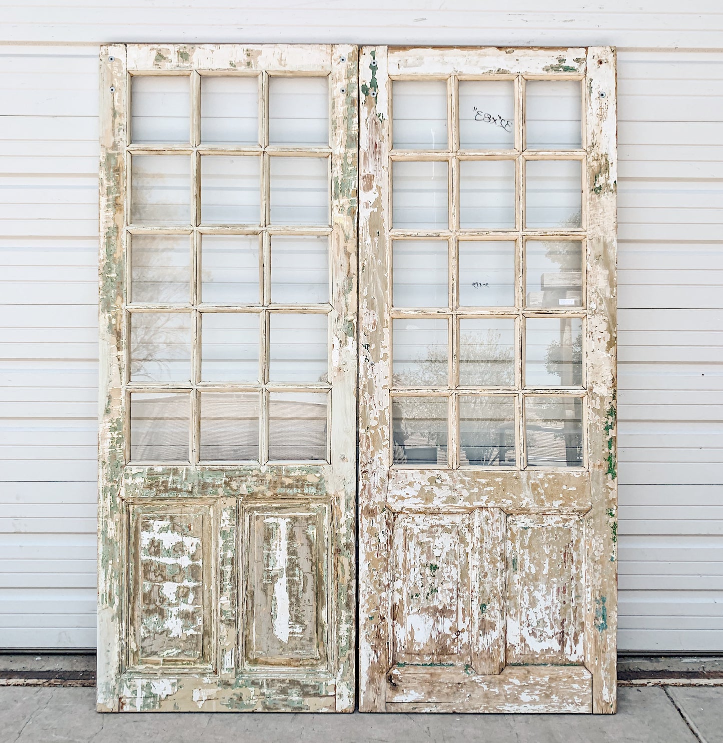Pair of 2 Panel 15 Lite Painted Wood French Antique Doors