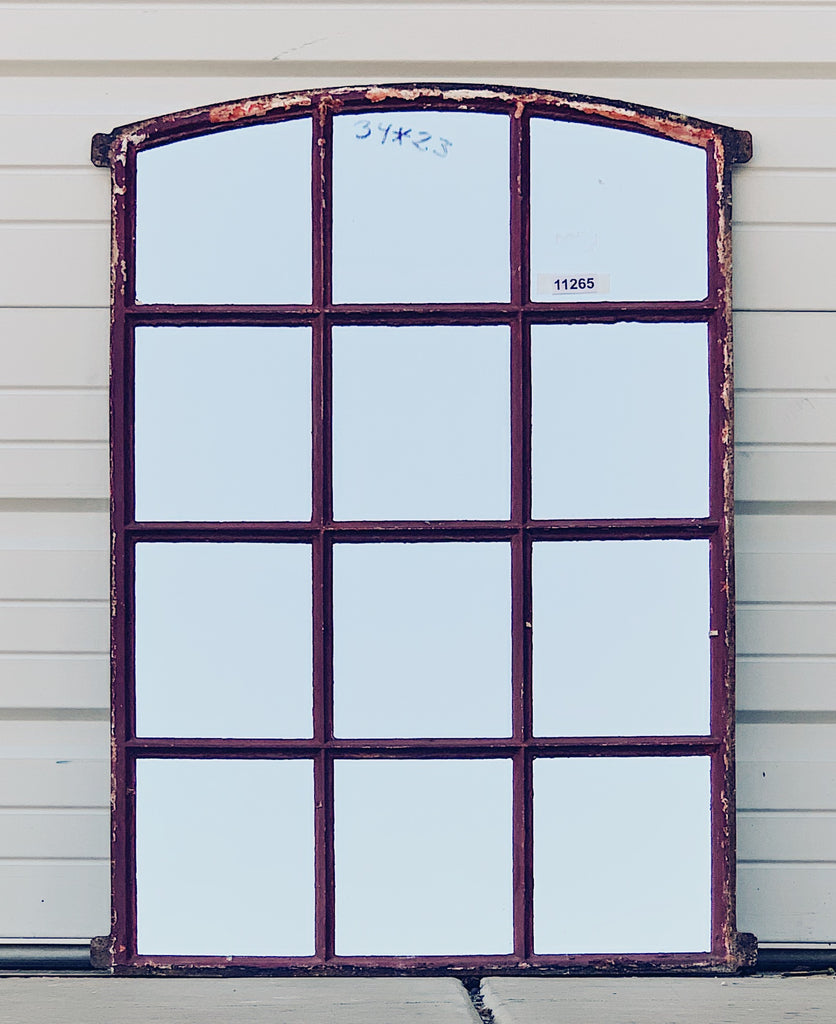 12 Pane Red Arched Iron Mirror