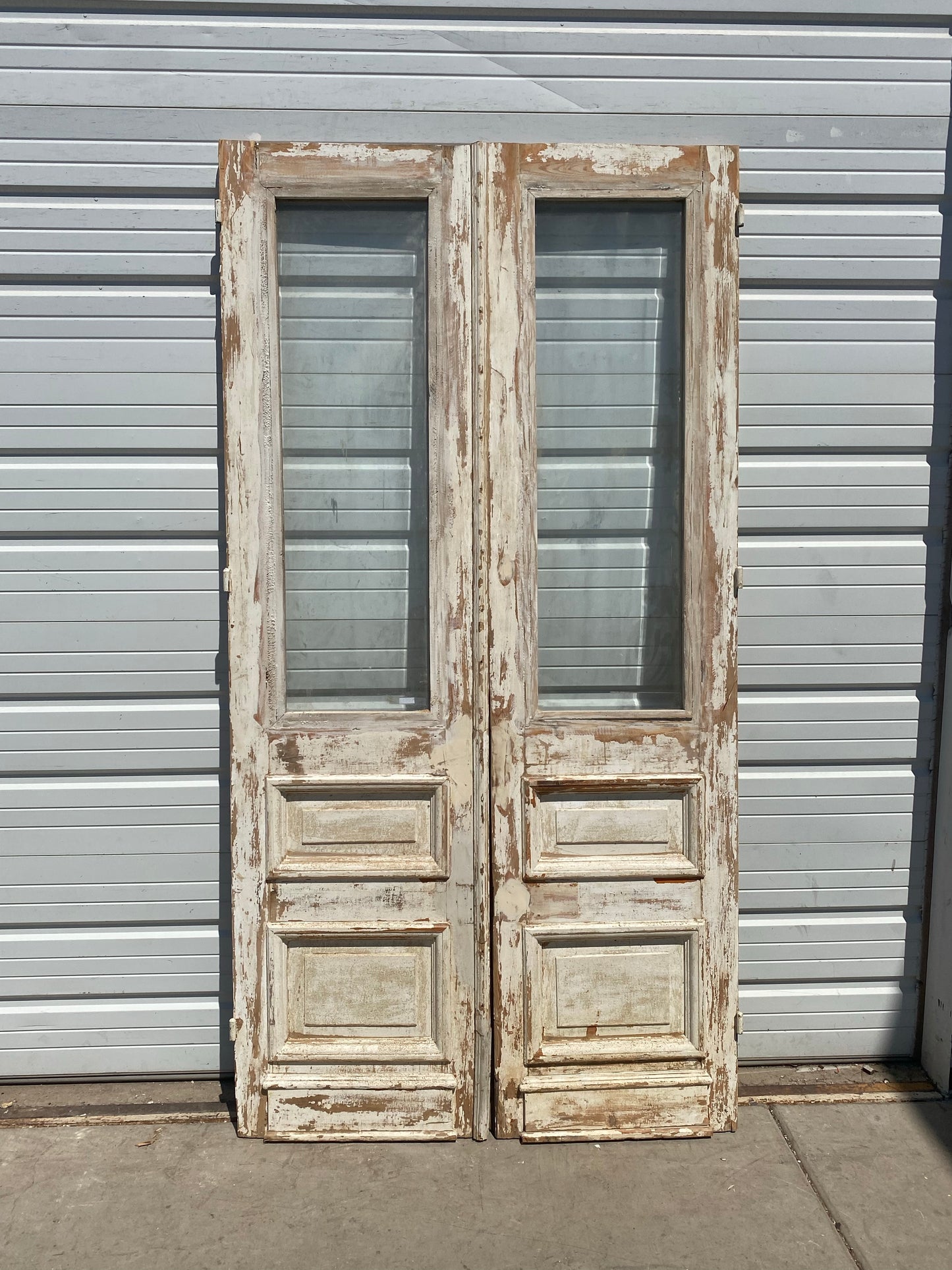 Pair of Single Lite Washed Wood Antique Doors