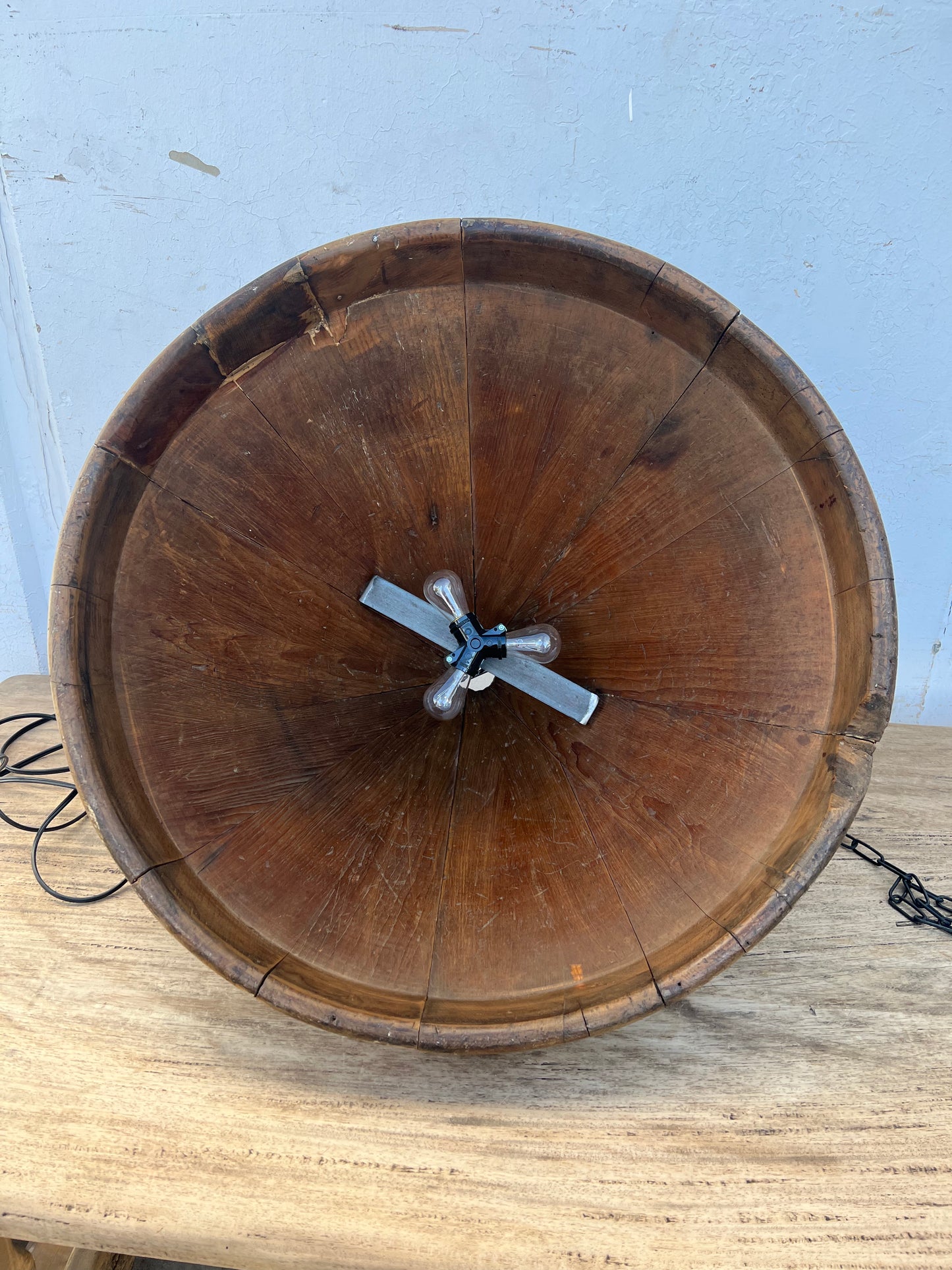 Repurposed Wooden Silo Cone Pendant Light