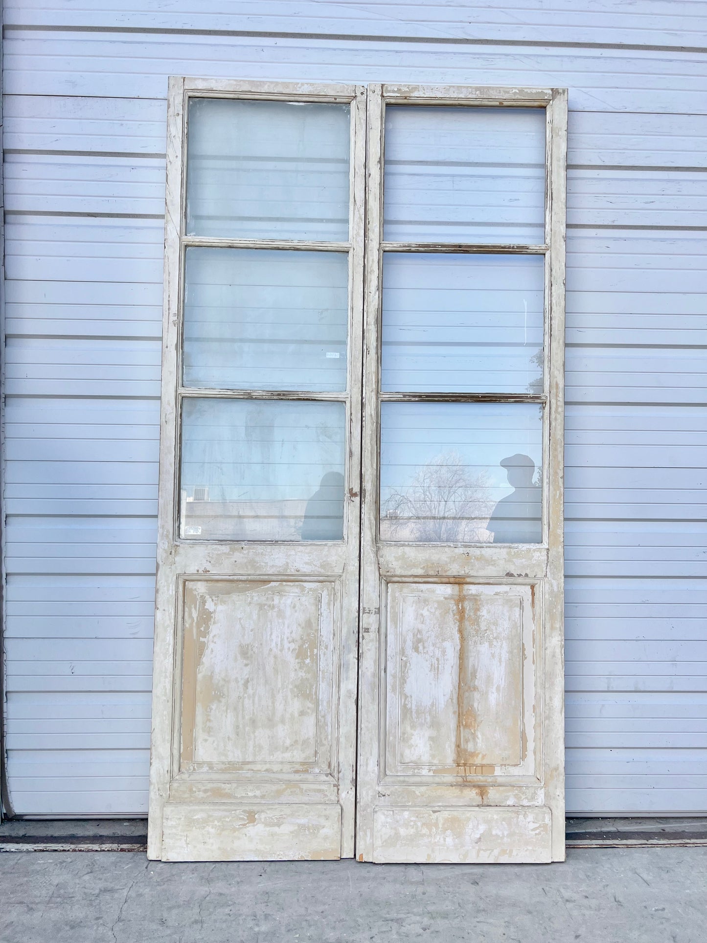 Pair of Painted Antique 6 Lite French Doors – Antiquities Warehouse