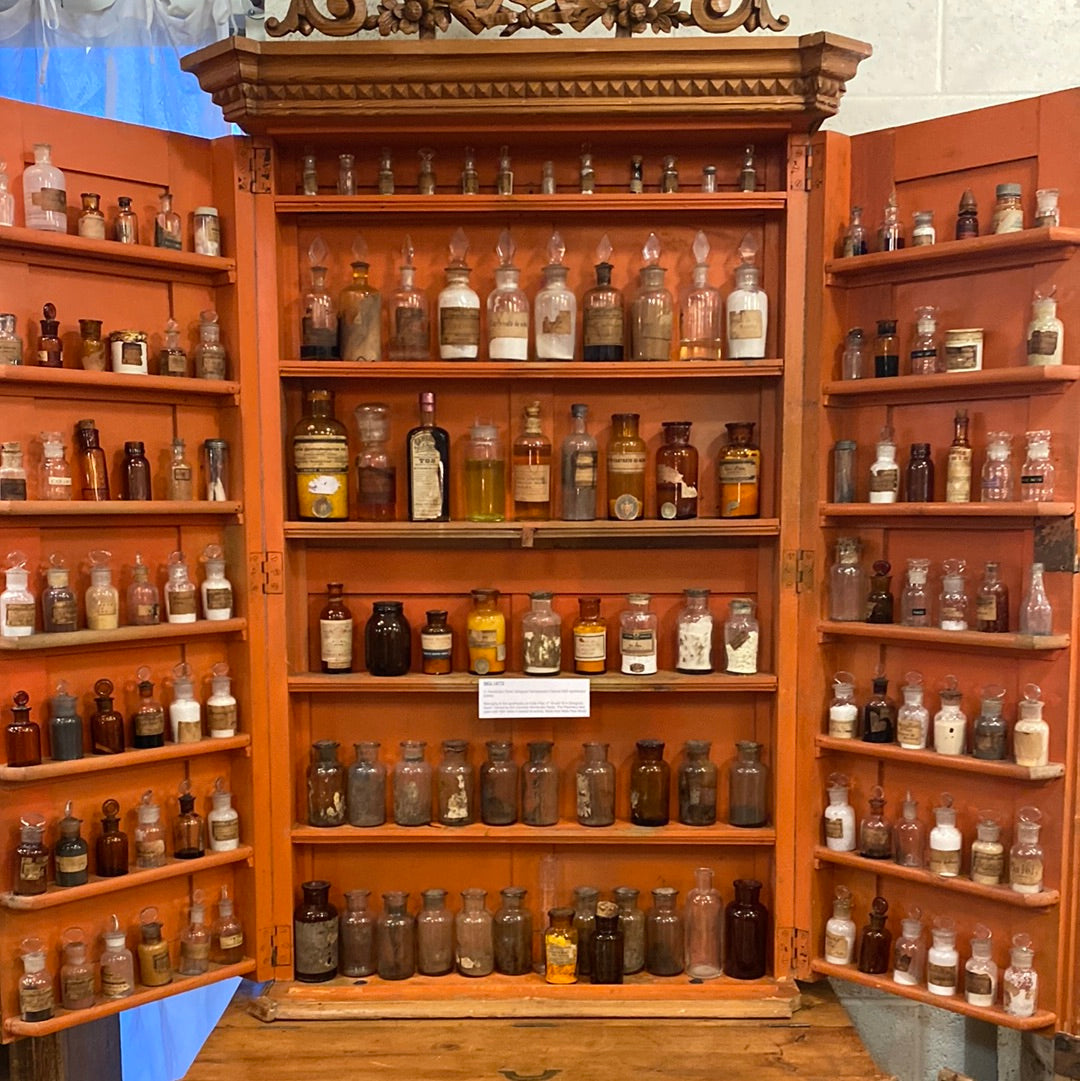 Spanish Antique Apothecary Cabinet, ca. 1800s with Original Bottles