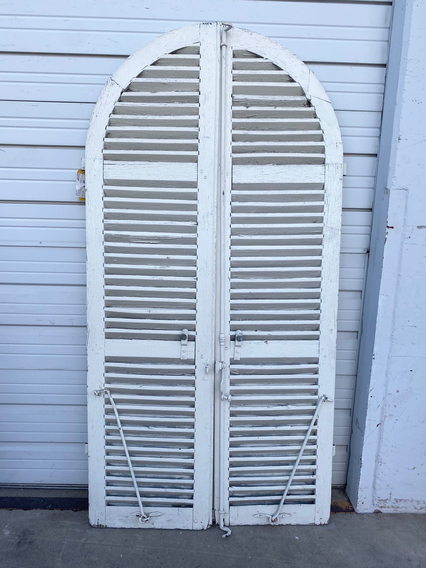 Arched White Wood French Shutters