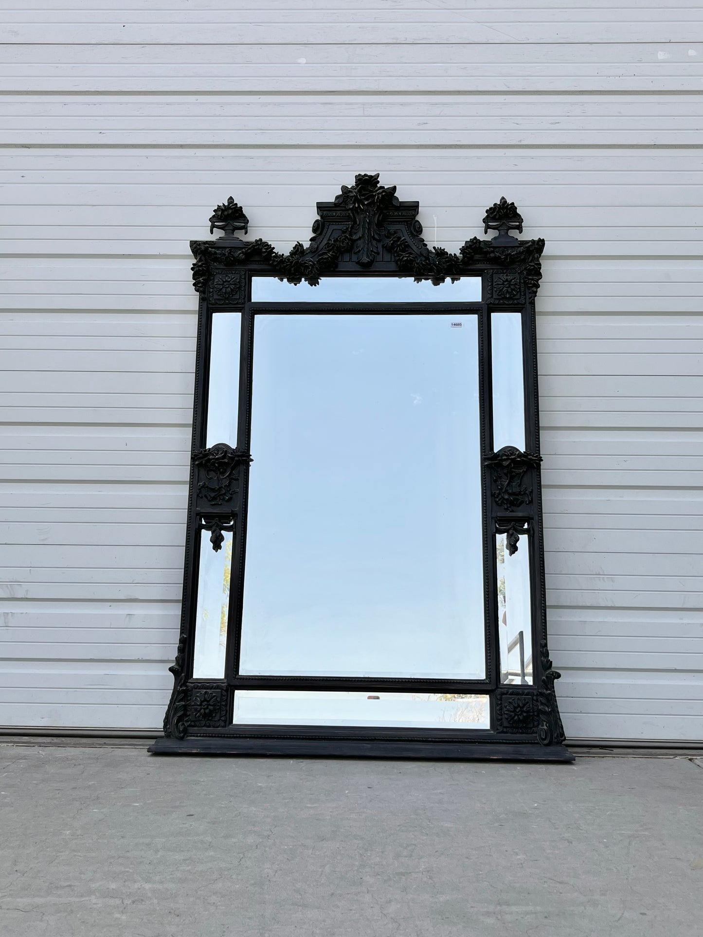 Black Carved and Painted Rectangle Wood Mirror