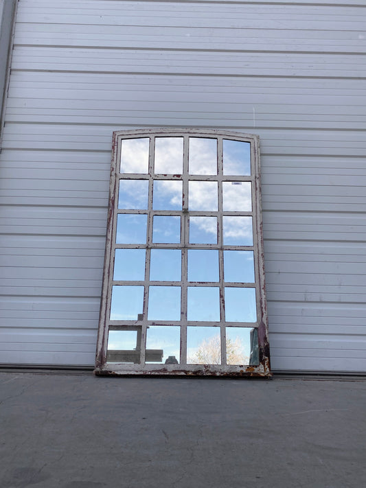 24 Pane Industrial Arched Iron Mirror