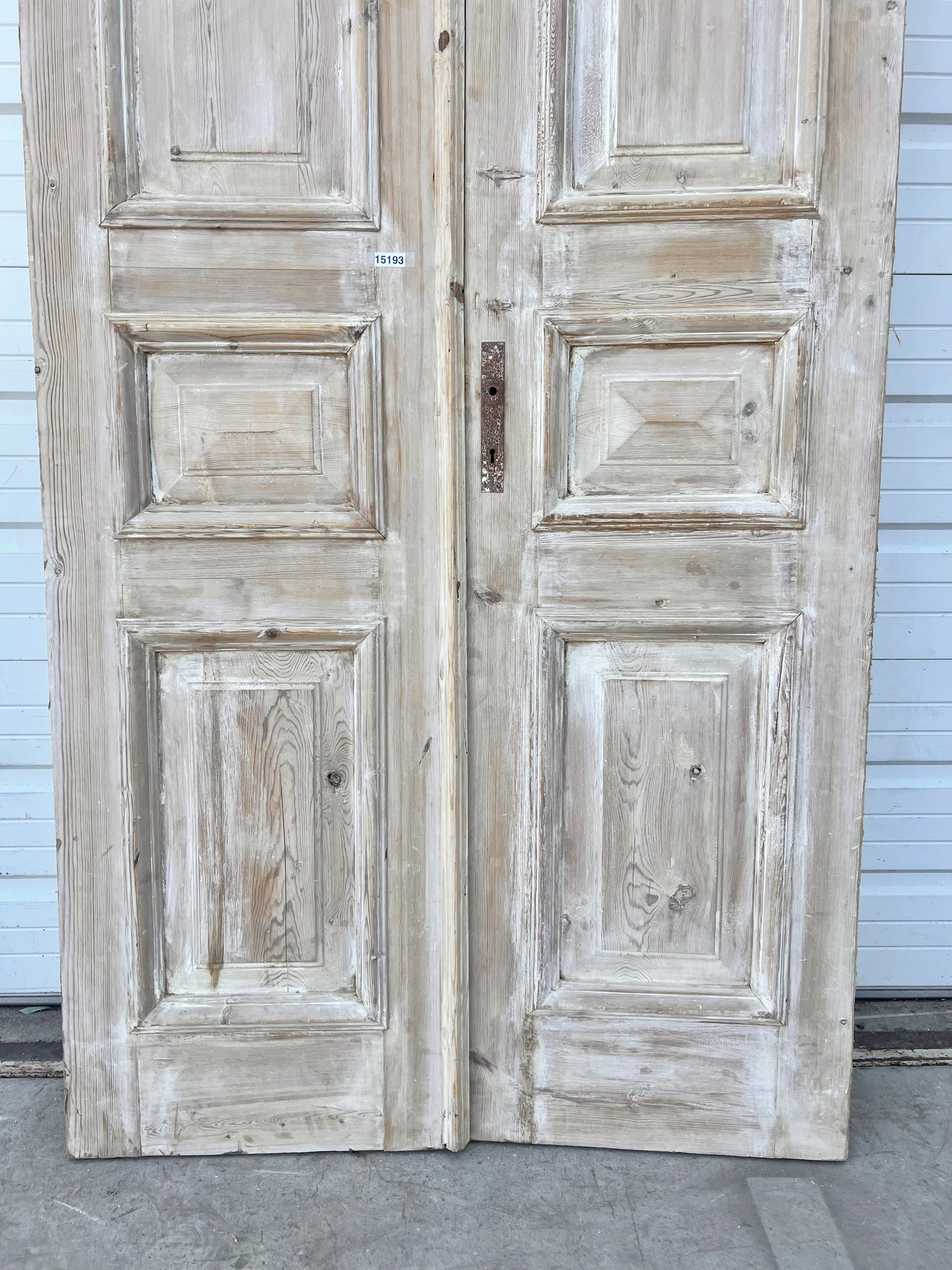 Pair of Washed Antique Wood 3-Panel Doors