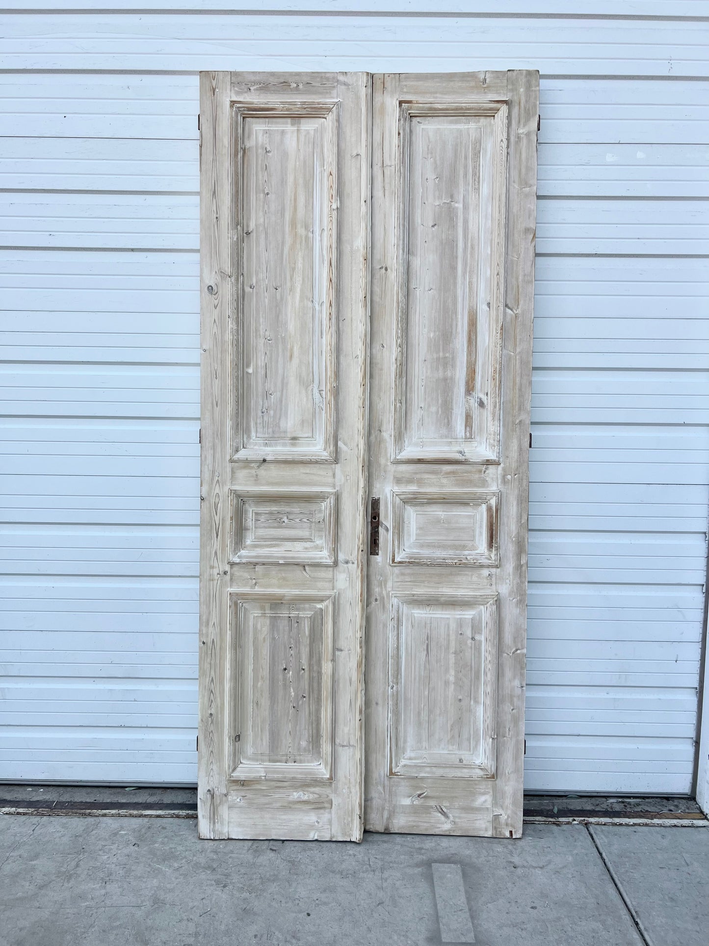 Pair of Washed Antique Wood Doors w/4 Panels