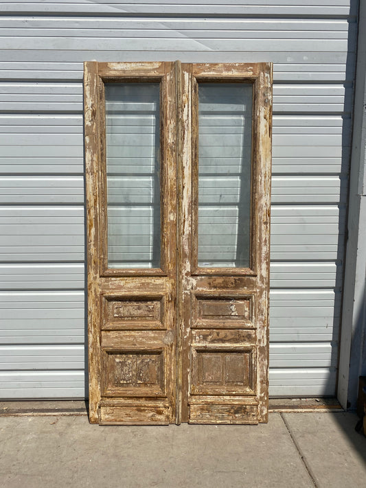 Pair of Single Lite Washed Wood Antique Doors