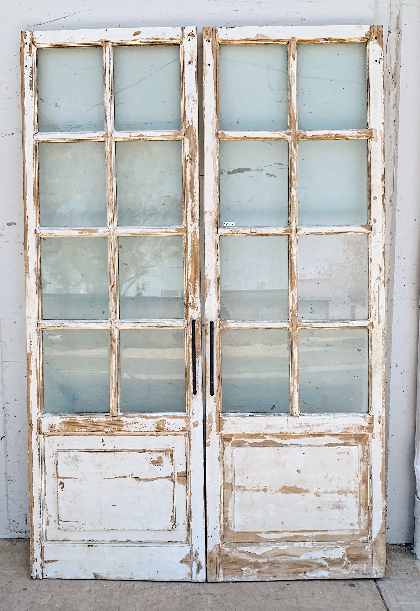 Pair of 8 Lite White Wood French Antique Doors