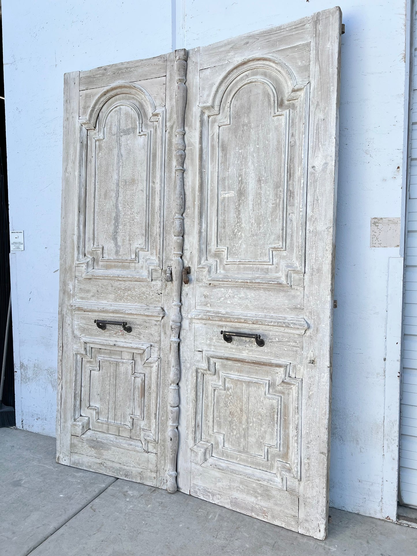 Pair of Solid Antique Wood 2 Panel French Carved Doors