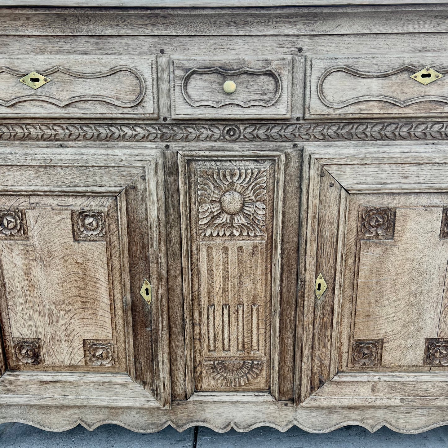 Bleached French Wood Antique Sideboard