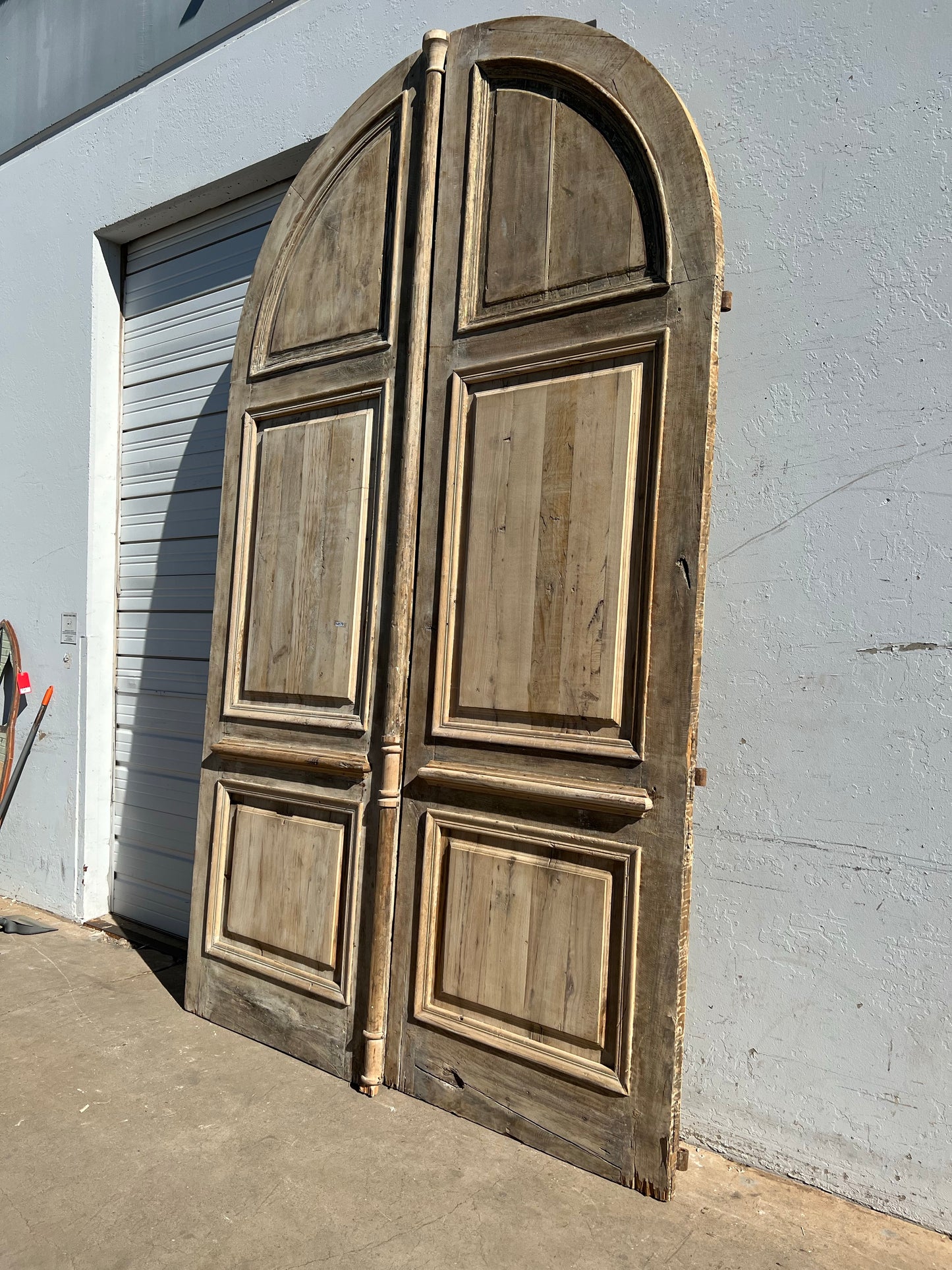 Pair of Washed Antique Wood 3 Panel Arched Doors