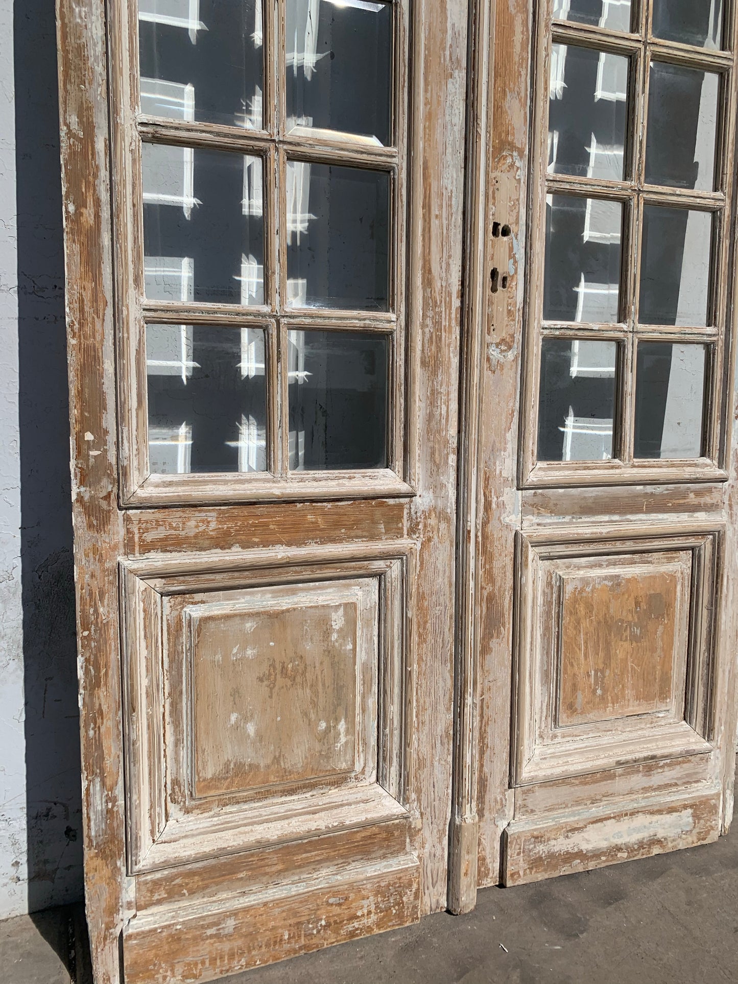 Pair of Antique 42 Lite Washed Wood French Doors