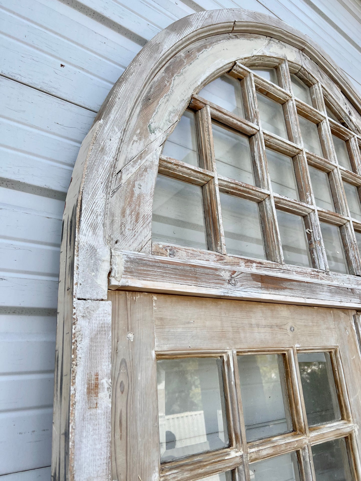 Pair of Bleached Antique Wood Doors w/Arched Transom Top