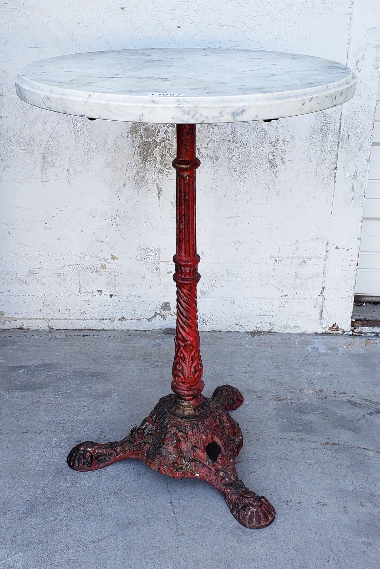 Red Cast Iron Marble Top Bistro Table