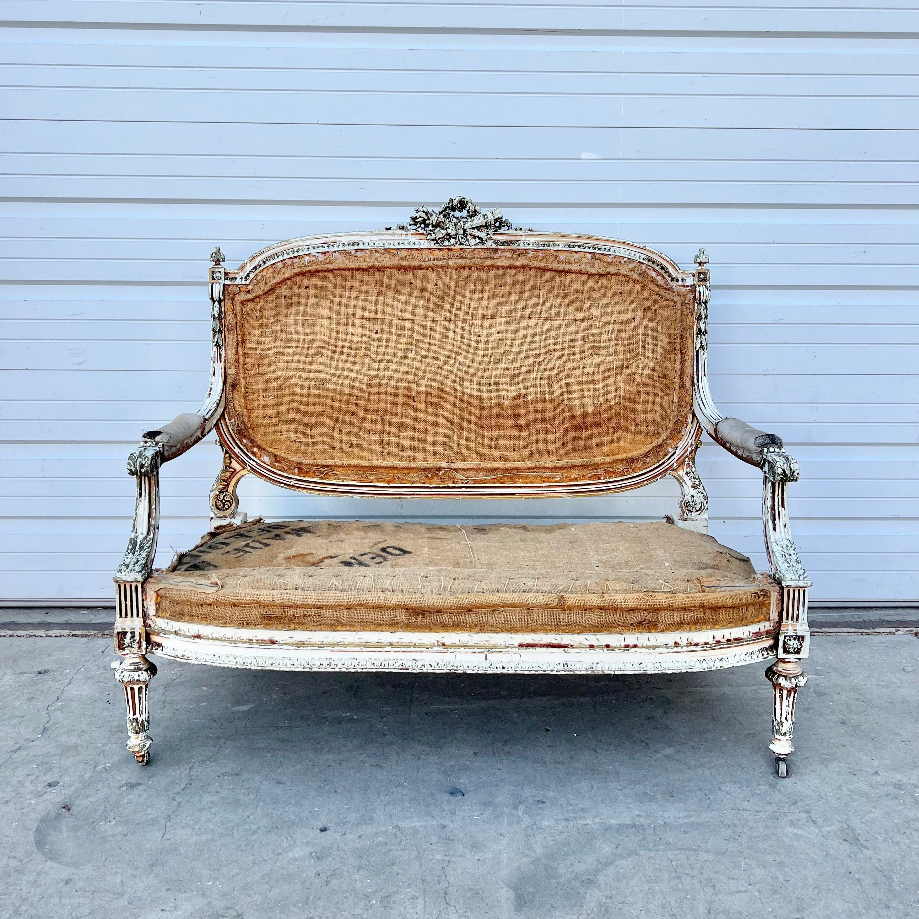 Painted and Deconstructed French Settee Antiquities Warehouse