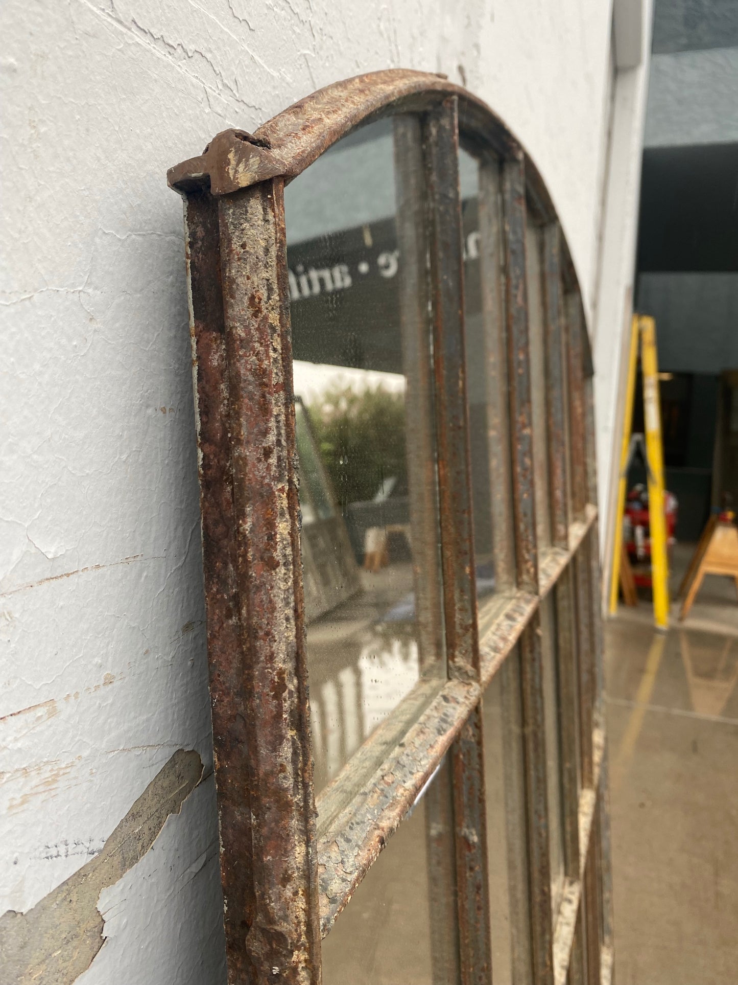 25 Pane Repurposed Arched Metal Mirror