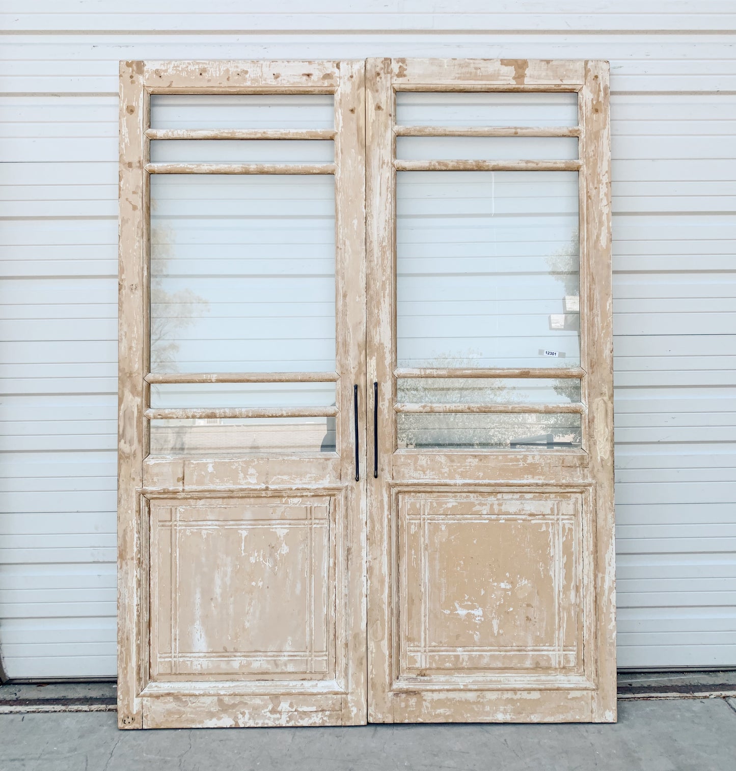 Pair of 5 Lite Washed Wood French Antique Doors