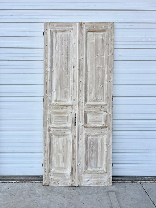 Pair of Washed Antique Wood Doors w/4 Panels
