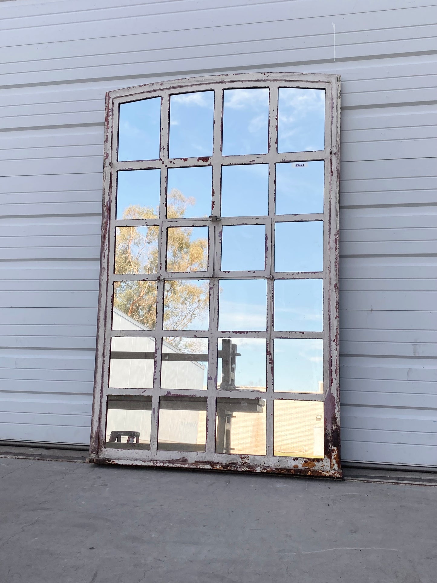 24 Pane Industrial Arched Iron Mirror