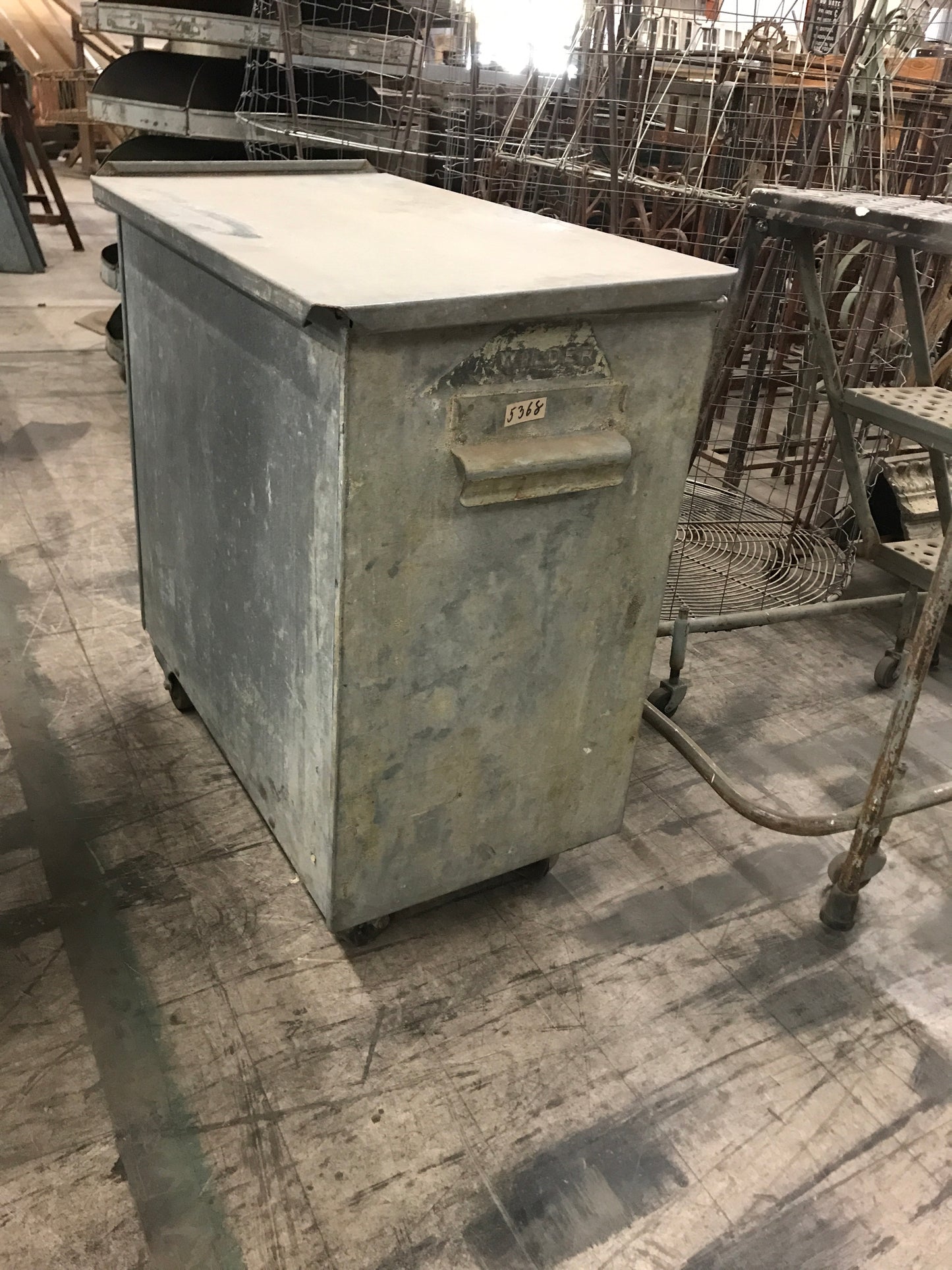 Galvanized Flour Container with Lid on Casters