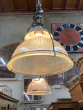 Vintage Industrial Holophane Glass Pendant Warehouse Light