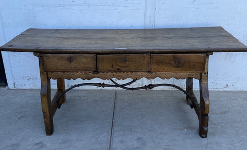 Chestnut Wood Antique Table / Desk with 3 Drawers