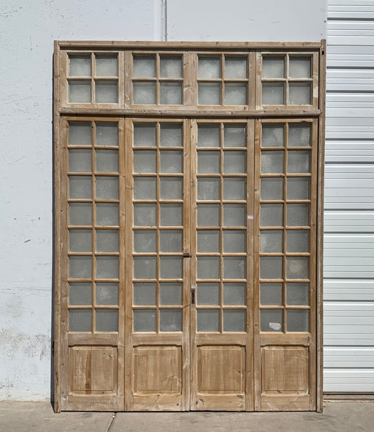 Set of 4 Wood French Antique Doors with 16 Lites and Transom