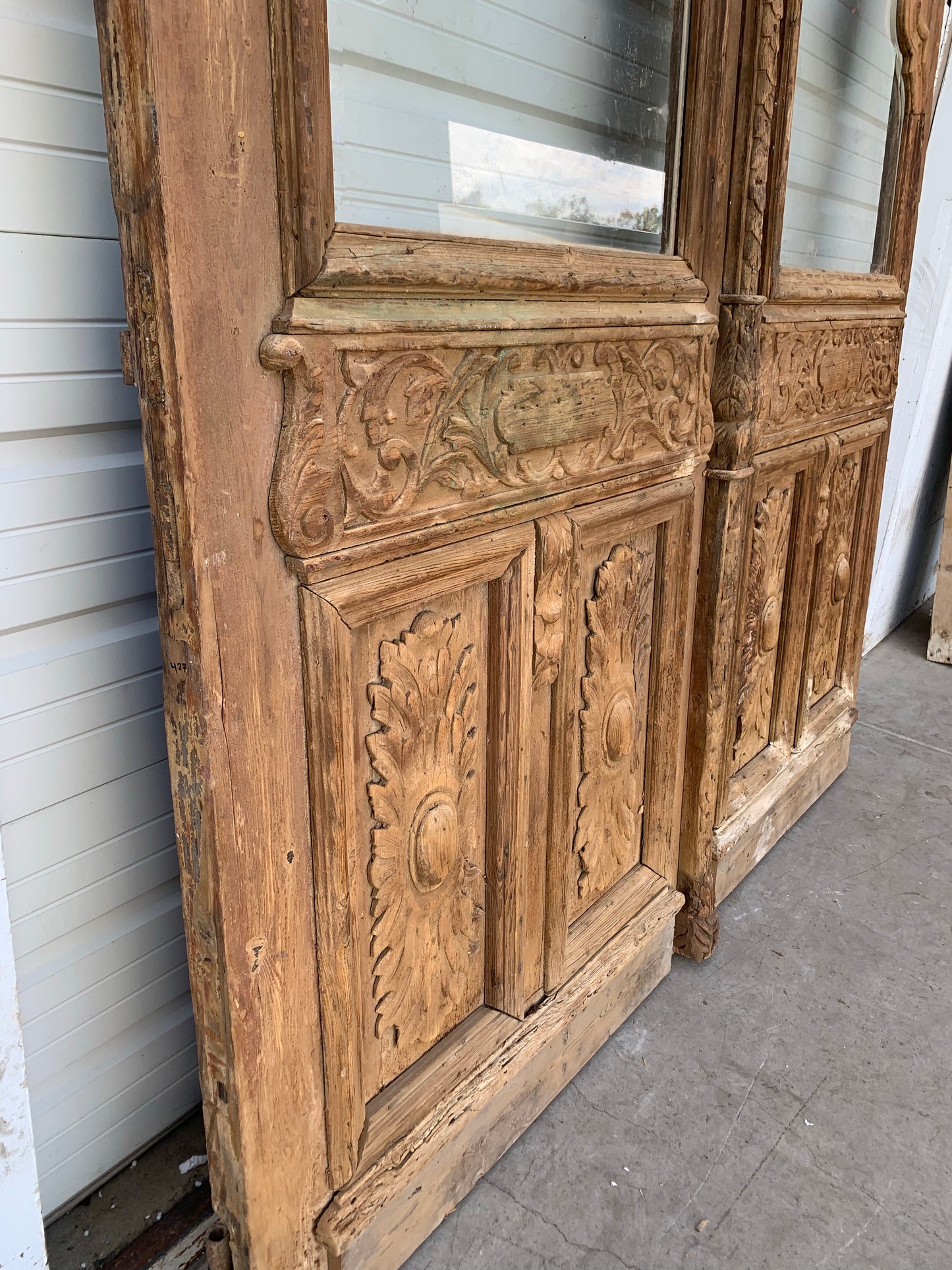 Pair of Wood Carved Antique Doors with Single Lite