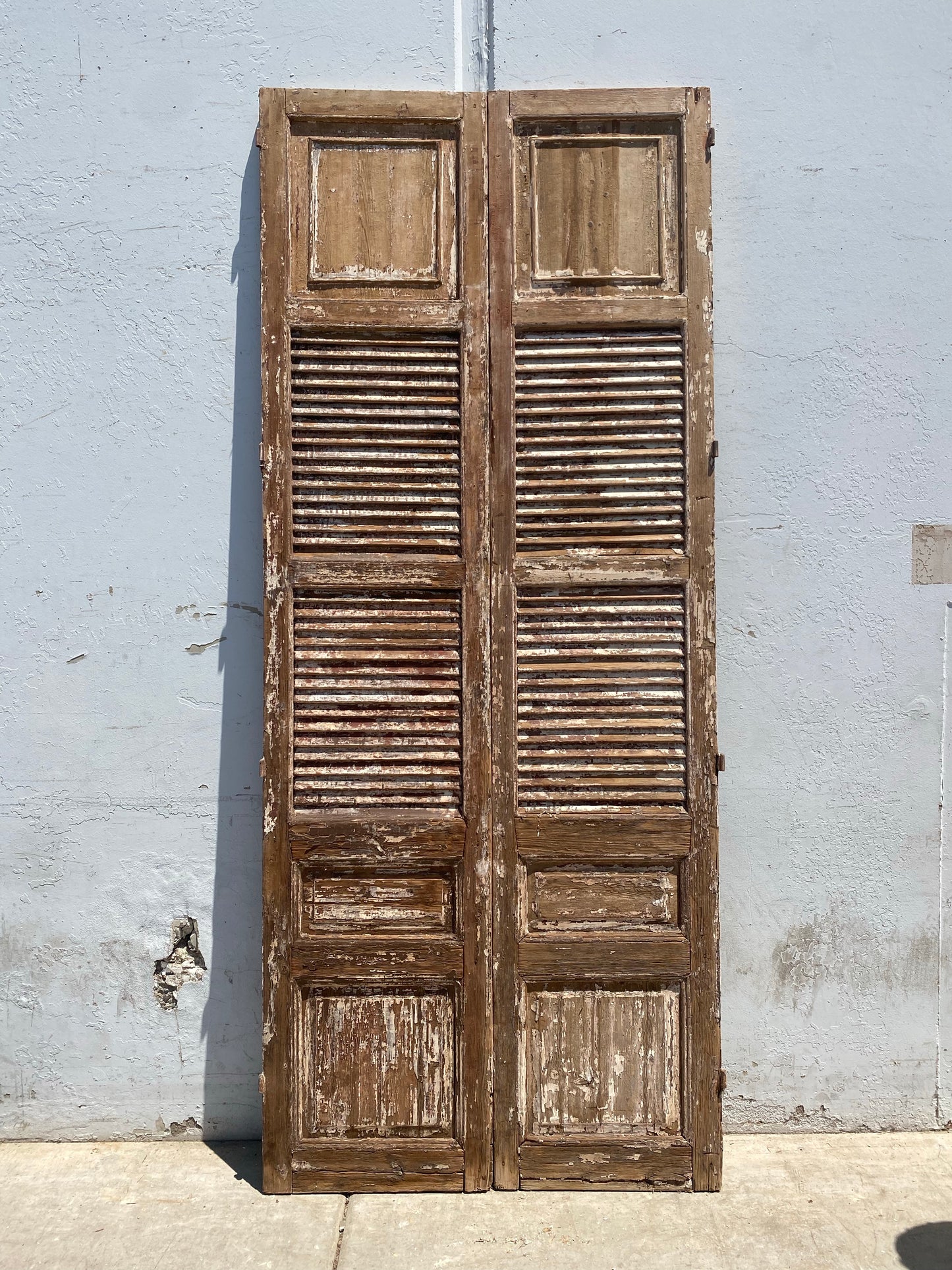 Pair of Wood Shutters with Louvers