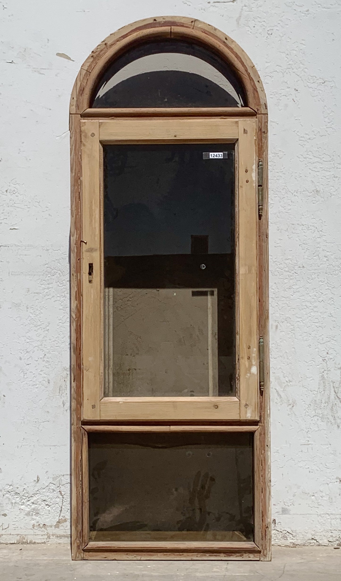 Arched Single Pane Brown Beveled Glass Window with Half-Round Transoms