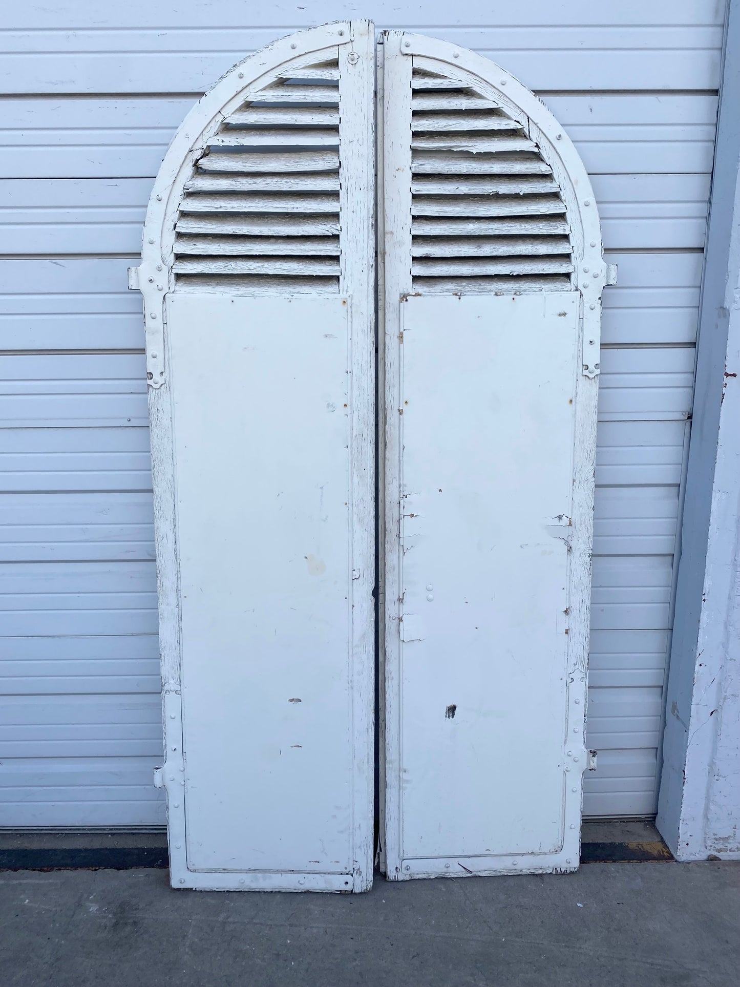 Arched White Wood French Shutters