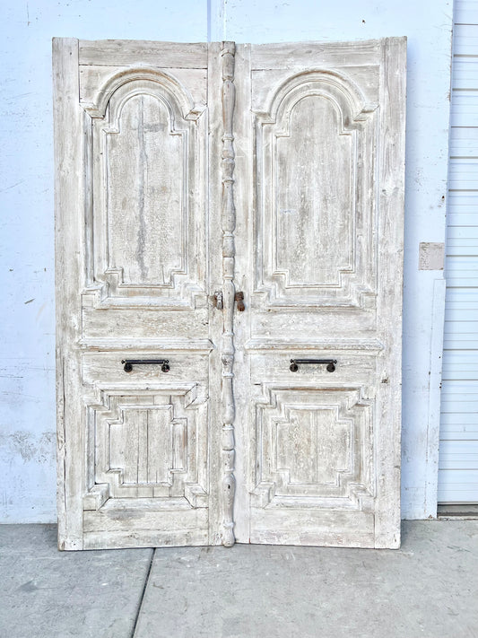 Pair of Solid Antique Wood 2 Panel French Carved Doors